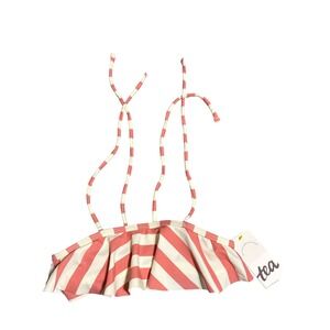 NWT Tea Collection Girl Swim Top‎ Bikini Dusty Pink Cream Stripe SZ 7 Tie Strap